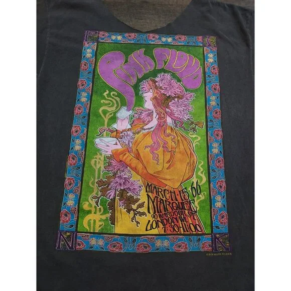 Pink Floyd Shirt XL Gray Destroyed Retro 1966 Marquee London Art Nouveau Poster - Picture 11 of 11
